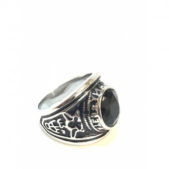 Bague acier universitaire pierre noire BA039