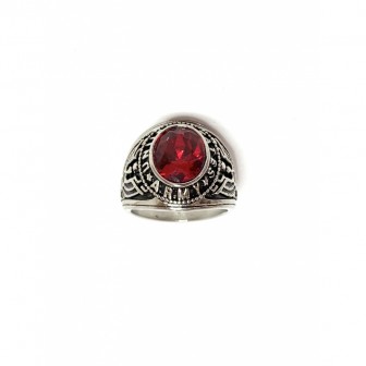 Bague acier universitaire pierre rouge BA040
