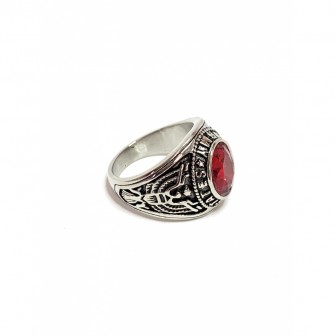 Bague acier universitaire pierre rouge BA040