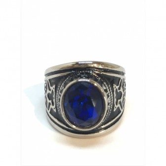 Bague acier universitaire pierre bleue BA041-1
