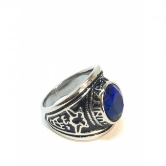 Bague acier universitaire pierre bleue BA041-1