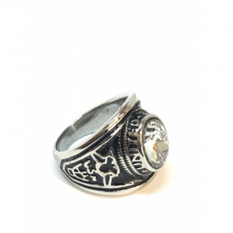 Bague acier universitaire pierre blanche BA038