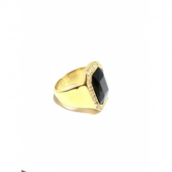 Bague acier chevalière diamond noir BA089-2