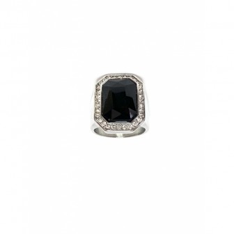 Bague acier chevalière diamond noir BA089-1