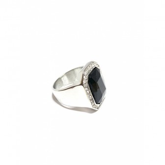 Bague acier chevalière diamond noir BA089-1