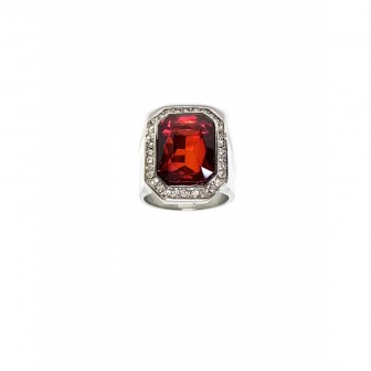 Bague acier chevalière diamond rouge BA088-1