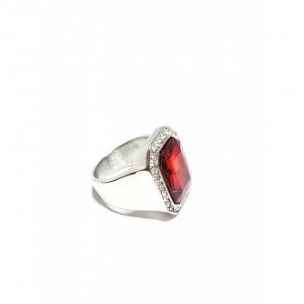 Bague acier chevalière diamond rouge BA088-1