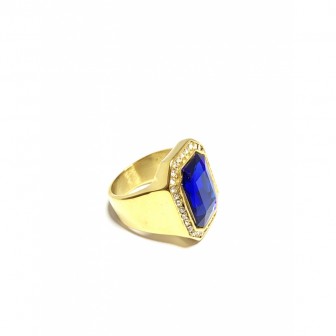 Bague acier chevalière diamond bleu BA087-2