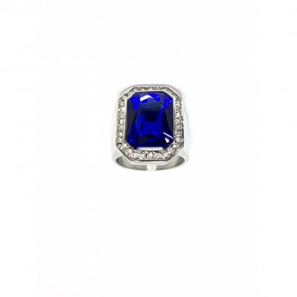 Bague acier chevalière diamond bleu BA087-1