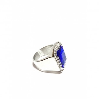 Bague acier chevalière diamond bleu BA087-1