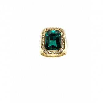 Bague acier chevalière diamond vert BA086-2