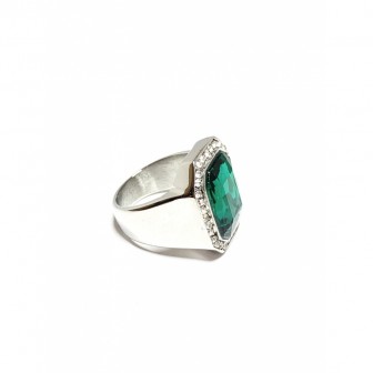 Bague acier chevalière diamond vert BA086-1