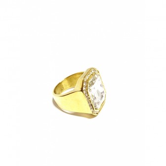 Bague acier chevalière diamond blanc BA085-2