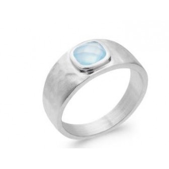 Bague argent rhodié 925/000 et son Agathe bleue 1903160