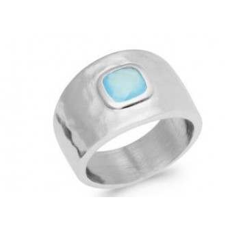 Bague argent rhodié 925/000 et sa pierre Agathe bleue 1CXW060