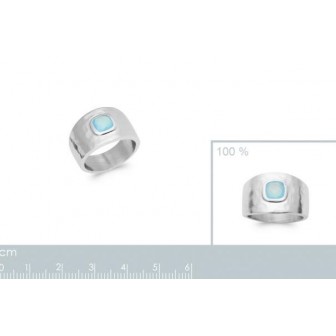 Bague argent rhodié 925/000 et sa pierre Agathe bleue 1903060