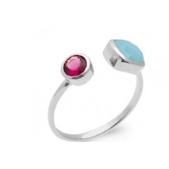 Bague argent rhodié 925/000 et Pierres véritables 1CXW705