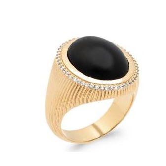 Bague plaqué-or 5 microns 750/000 et sa pierre Agate noire 2905207