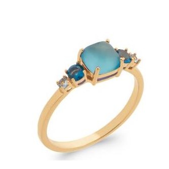 Bague plaqué-or 5 microns 750/000 et pierres synthétiques 2NJI560