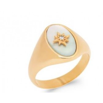 Bague plaqué-or 5 microns 750/000 nacre et oz 2904404