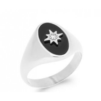 Bague argent rhodié 925/000 et Agate noire 1NJI007