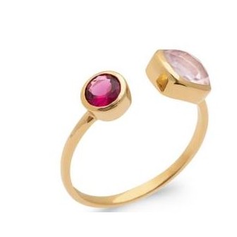 Bague plaqué-or 5 microns 750/000 et pierres véritables quartz rose 2906780