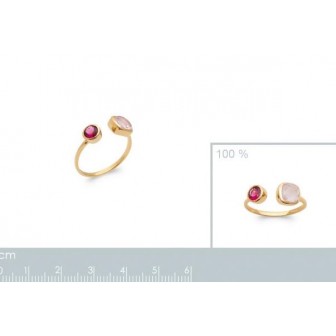 Bague plaqué-or 5 microns 750/000 et pierres véritables quartz rose 2906780