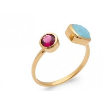 Bague plaqué-or 5 microns 750/000 et pierres véritables Agate bleue 2906705