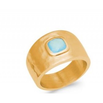 Bague plaqué-or 5 microns 750/000 et Agate bleue 2GTY060