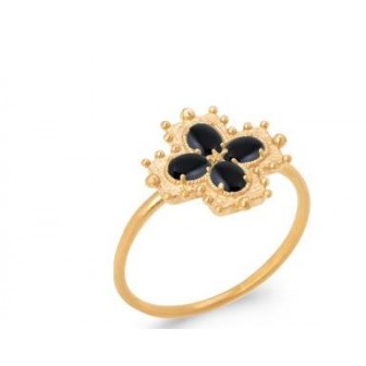 Bague plaqué-or 5 microns 750/000 et Agate noire 2906107