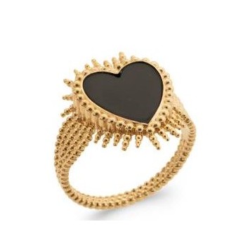 Bague plaqué-or 5 microns 750/000 et Agate noire 2GTY907