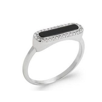 Bague argent rhodié 925/000 et Agate noire 1910507