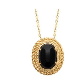Collier plaqué-or 750/000 3 microns et Agate noire 97343445