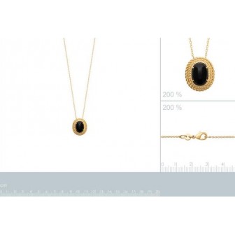 Collier plaqué-or 750/000 3 microns et Agate noire 97343445