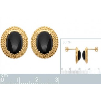Boucles d'oreilles plaqué-or 750/000 3 microns et Agate noire 2586507