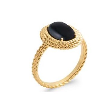 Bague plaqué-or 750/000 5 microns et Agate noire 2910307