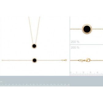 Bracelet plaqué-or 750/000 3 microns oz et Agate noire 97333745