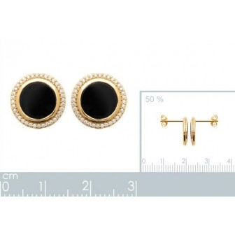 Boucles d'oreilles plaqué-or 750/000 3 microns oz et Agate noire 2576807
