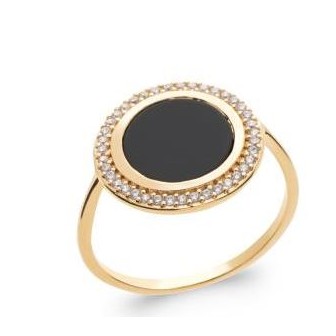 Bague plaqué-or 750/000 3 microns oz et Agate Noire 2293207