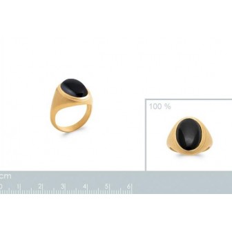 Bague plaqué-or 750/000 5 microns et Agate noire 2909907