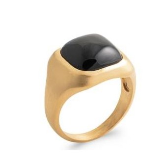 Bague plaqué-or 750/000 5 microns et Agate noire NBV9807