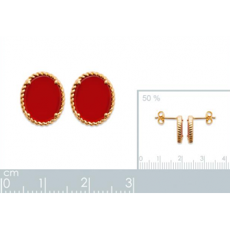 Boucles d'oreilles plaqué-or 750/000 3 microns et Agate rouge 23001320