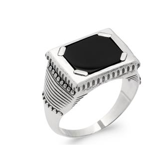 Bague argent 925/000 homme et agate noire VGY8007
